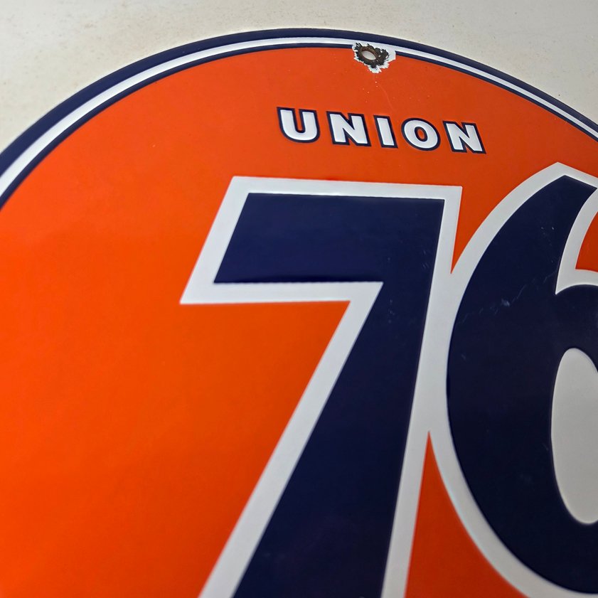 Vintage Union 76 Gasoline Sign - Porcelain Gas Motor Oil Service Pump Sign - Image 4