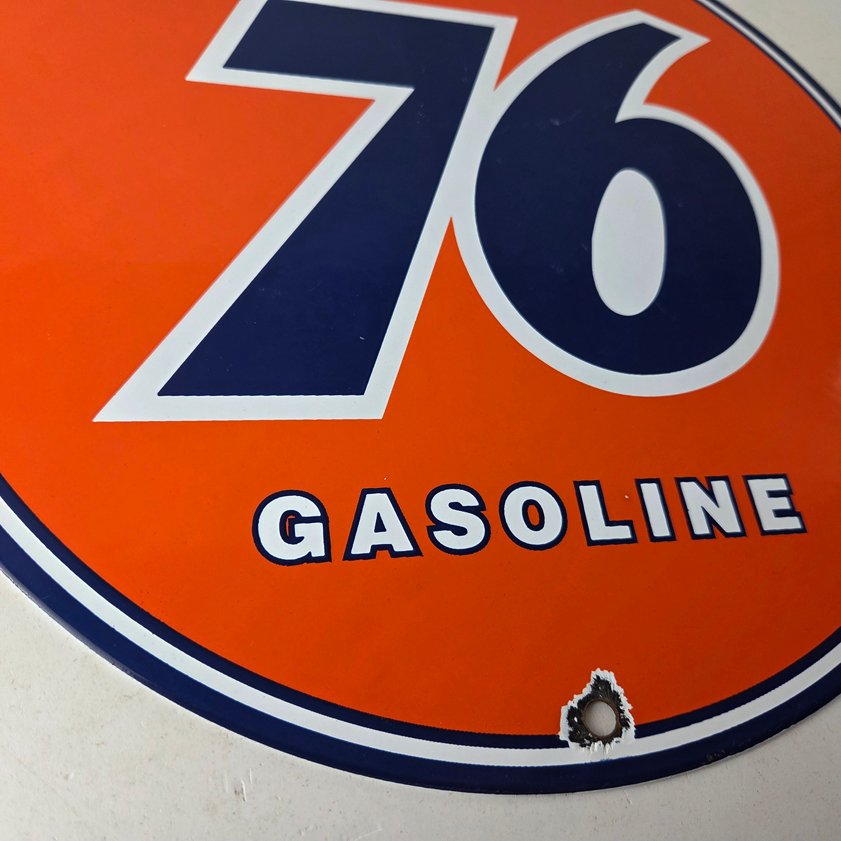 Vintage Union 76 Gasoline Sign - Porcelain Gas Motor Oil Service Pump Sign - Image 6