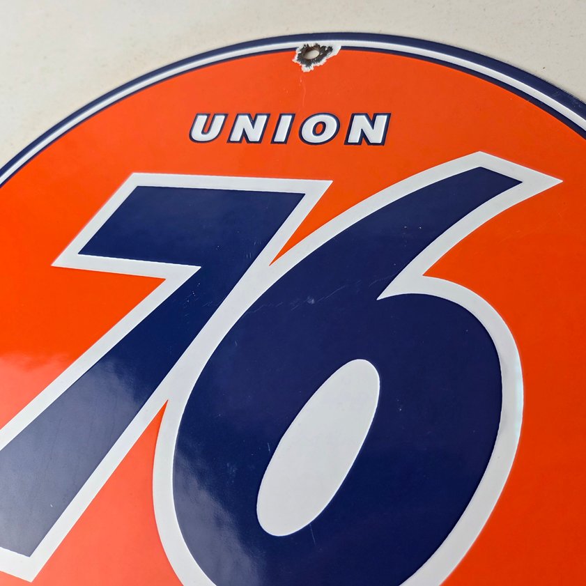 Vintage Union 76 Gasoline Sign - Porcelain Gas Motor Oil Service Pump Sign - Image 11
