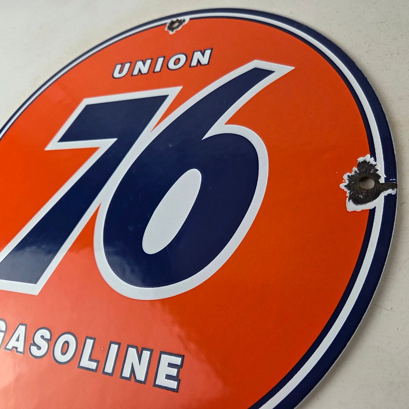 Vintage Union 76 Gasoline Sign - Porcelain Gas Motor Oil Service Pump Sign - Image 12