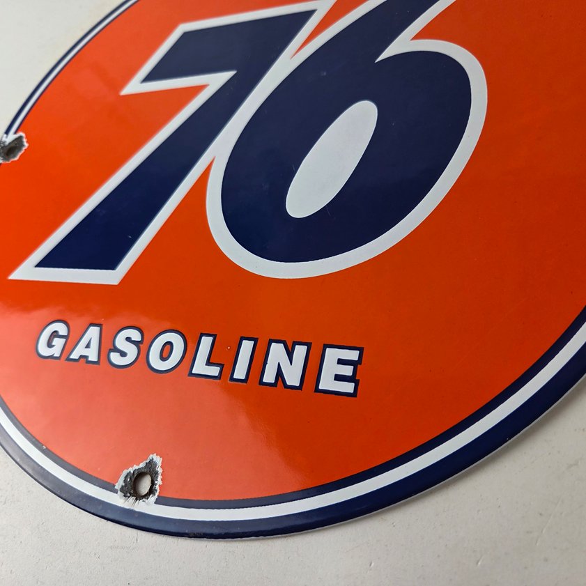 Vintage Union 76 Gasoline Sign - Porcelain Gas Motor Oil Service Pump Sign - Image 13