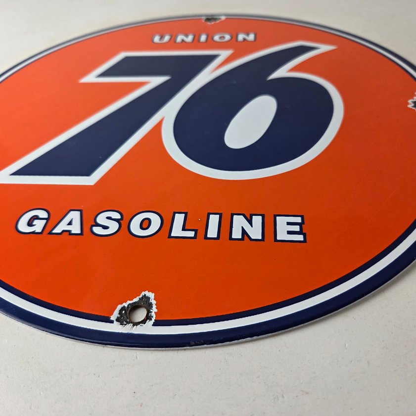 Vintage Union 76 Gasoline Sign - Porcelain Gas Motor Oil Service Pump Sign - Image 10