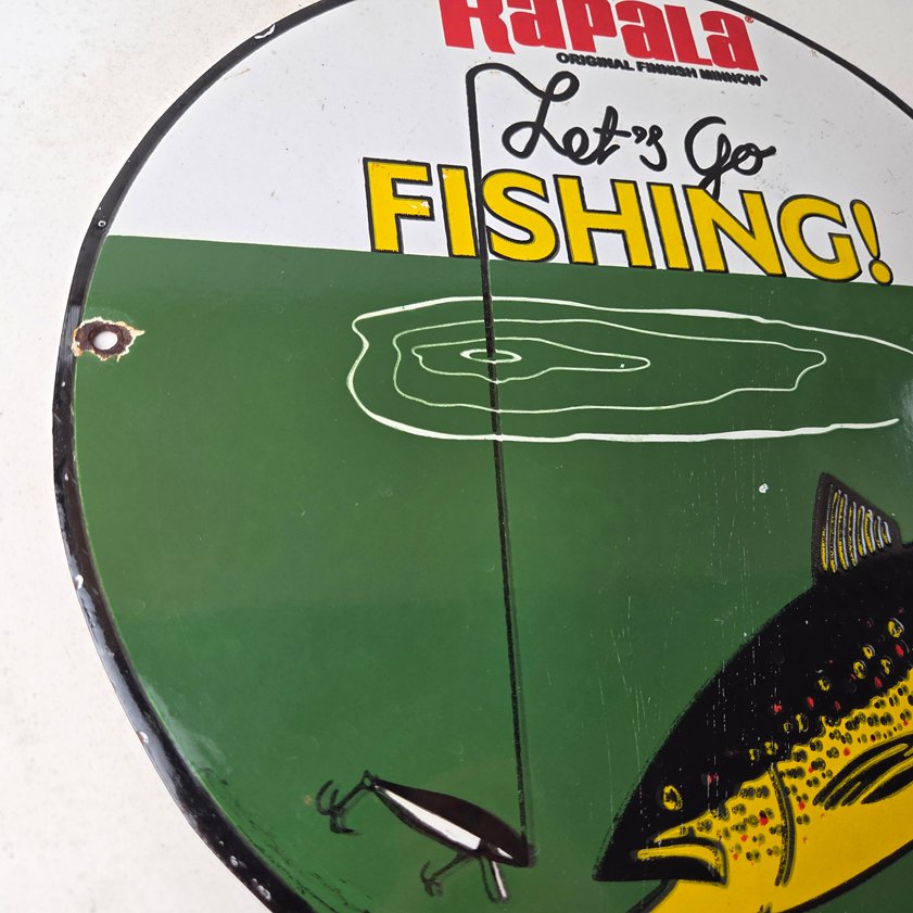 Vintage Rapala Original Minnow Porcelain Sign - Go Fishing Lure Sign - Image 9