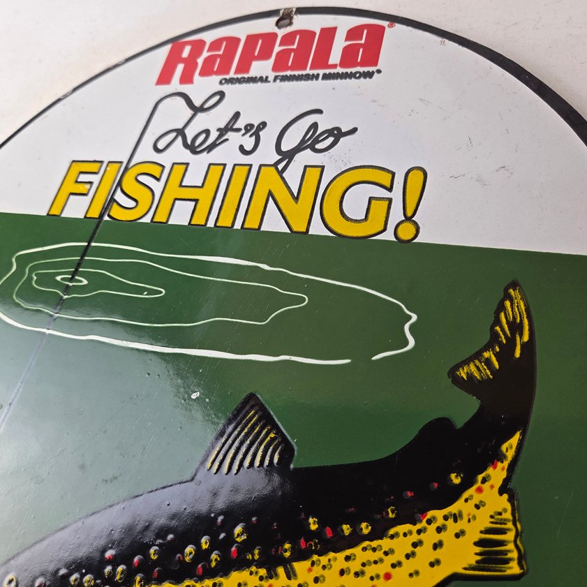 Vintage Rapala Original Minnow Porcelain Sign - Go Fishing Lure Sign - Image 11