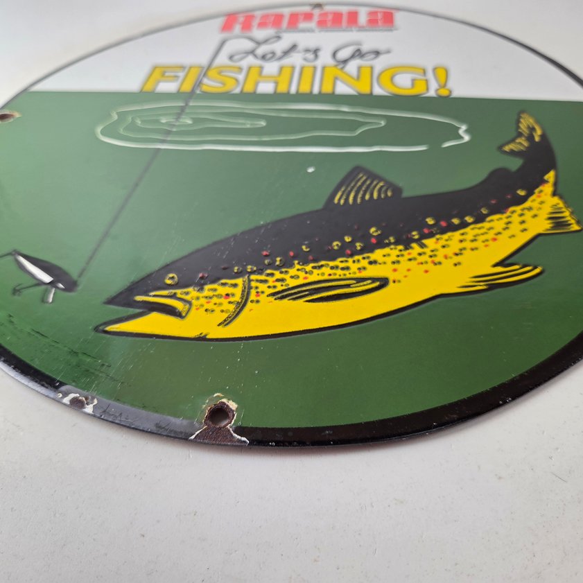 Vintage Rapala Original Minnow Porcelain Sign - Go Fishing Lure Sign - Image 8