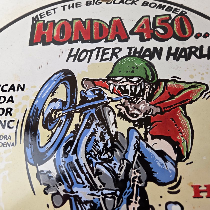 Vintage Honda Hot Rod Sign - Motorcycle Biker Rat Fink Gas Pump Porcelain Sign - Image 2