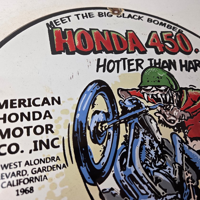 Vintage Honda Hot Rod Sign - Motorcycle Biker Rat Fink Gas Pump Porcelain Sign - Image 4