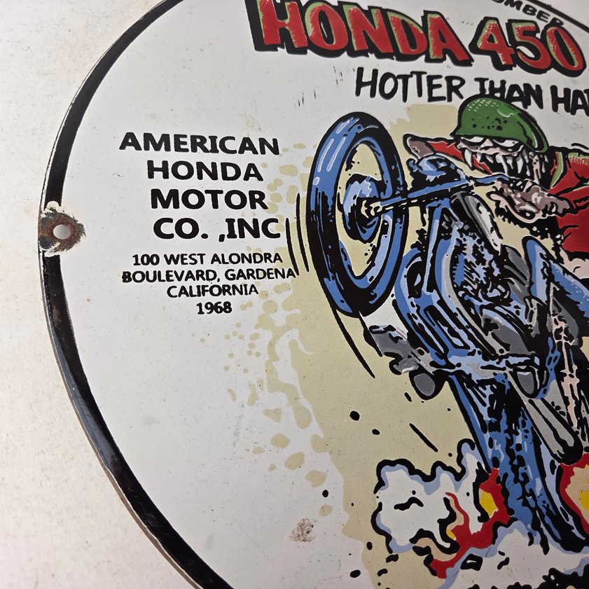 Vintage Honda Hot Rod Sign - Motorcycle Biker Rat Fink Gas Pump Porcelain Sign - Image 9