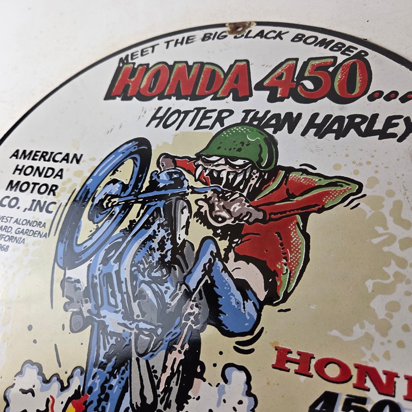 Vintage Honda Hot Rod Sign - Motorcycle Biker Rat Fink Gas Pump Porcelain Sign - Image 11