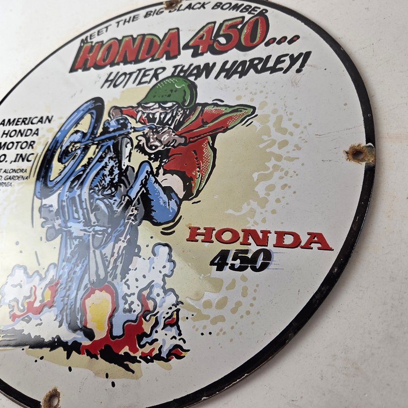 Vintage Honda Hot Rod Sign - Motorcycle Biker Rat Fink Gas Pump Porcelain Sign - Image 12