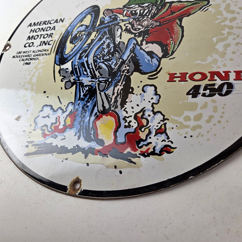 Vintage Honda Hot Rod Sign - Motorcycle Biker Rat Fink Gas Pump Porcelain Sign - Image 13