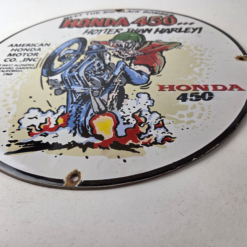 Vintage Honda Hot Rod Sign - Motorcycle Biker Rat Fink Gas Pump Porcelain Sign - Image 8