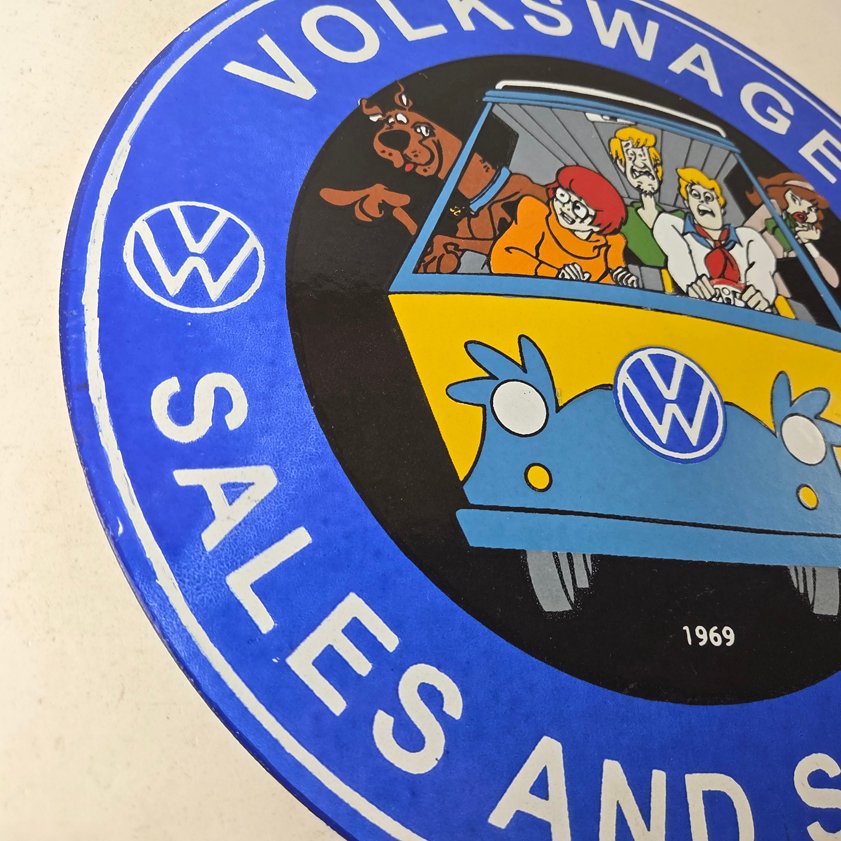 Vintage Volkswagen Sign - Porcelain VW Bus Service Scooby Doo Gas Sign - Image 9