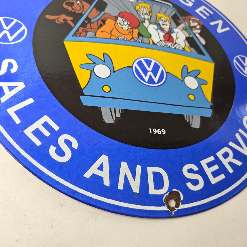 Vintage Volkswagen Sign - Porcelain VW Bus Service Scooby Doo Gas Sign - Image 10