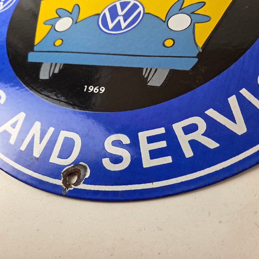 Vintage Volkswagen Sign - Porcelain VW Bus Service Scooby Doo Gas Sign - Image 13