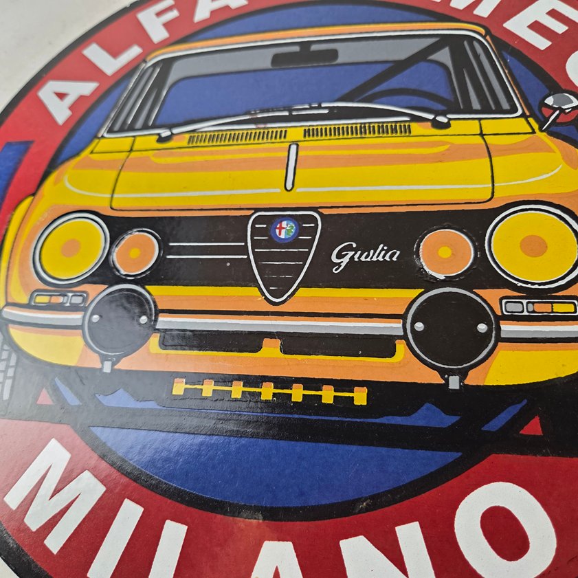 Vintage Alfa Romeo Milano Sign - Porcelain Dealership Gas Pump Italian Sign - Image 3