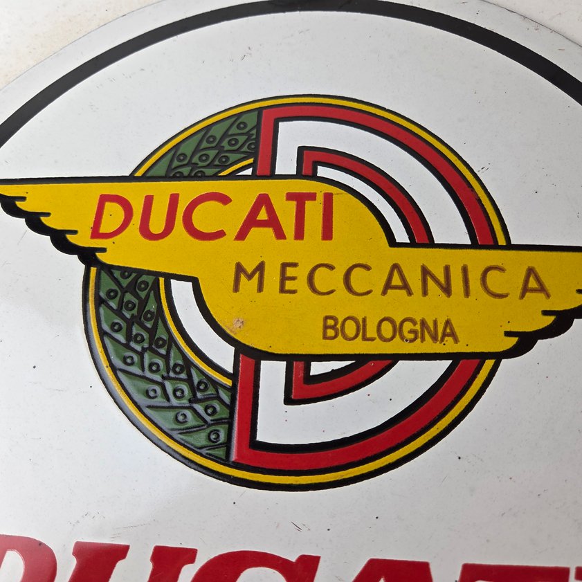Vintage Ducati Sign - Motorcycle Dealership Service Auto Gas Pump Porcelain Sign - Image 2