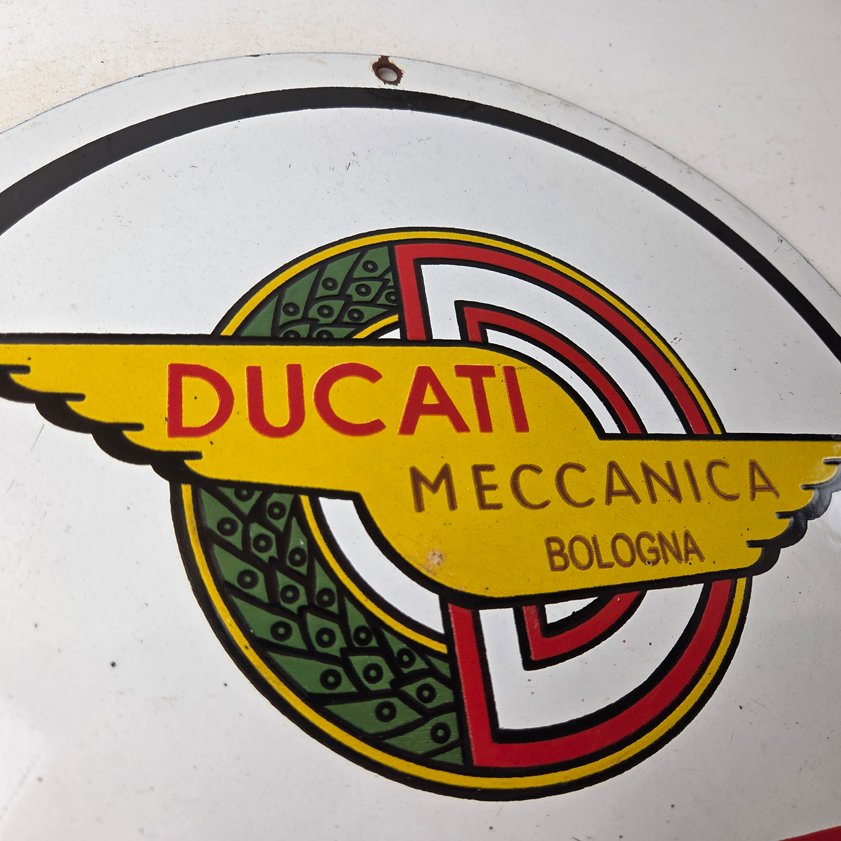 Vintage Ducati Sign - Motorcycle Dealership Service Auto Gas Pump Porcelain Sign - Image 4
