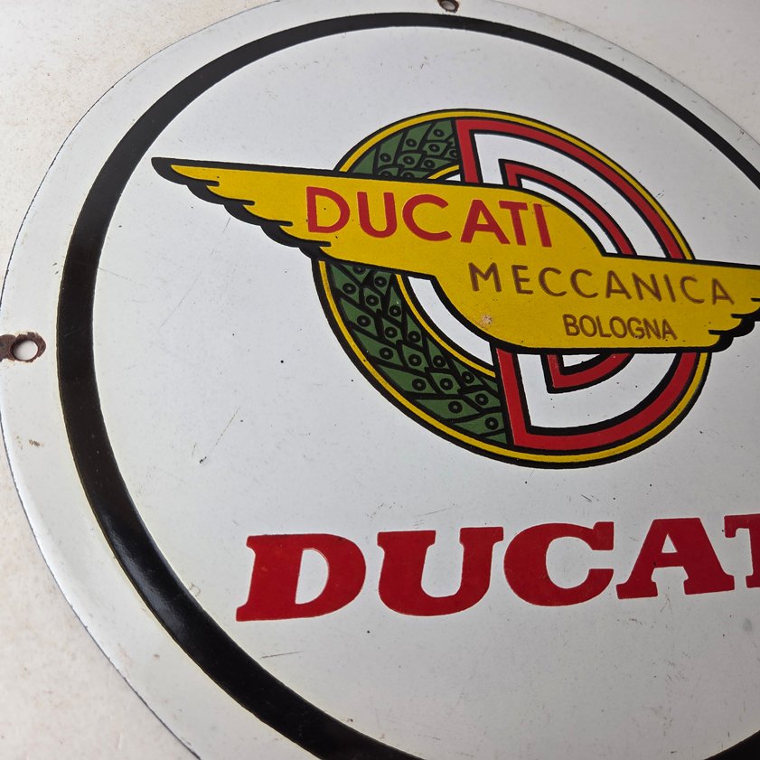 Vintage Ducati Sign - Motorcycle Dealership Service Auto Gas Pump Porcelain Sign - Image 5