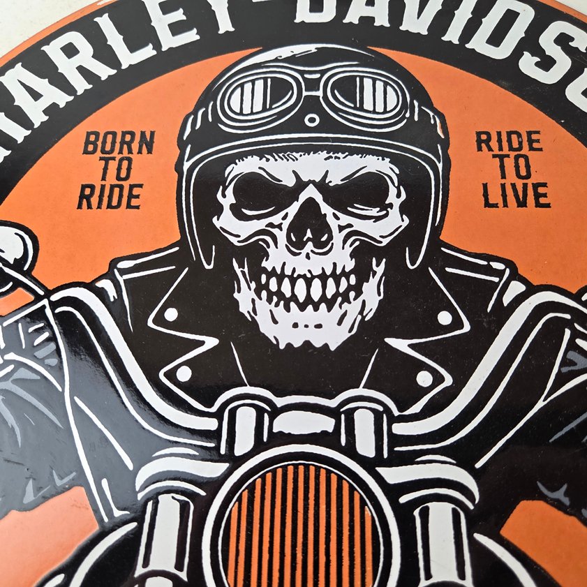 Vintage Harley Davidson Sign - Motorcycles Skull Biker Gas Pump Porcelain Sign - Image 2