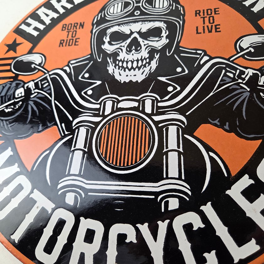 Vintage Harley Davidson Sign - Motorcycles Skull Biker Gas Pump Porcelain Sign - Image 3