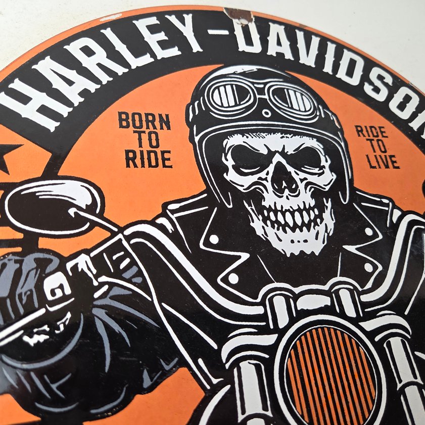 Vintage Harley Davidson Sign - Motorcycles Skull Biker Gas Pump Porcelain Sign - Image 4