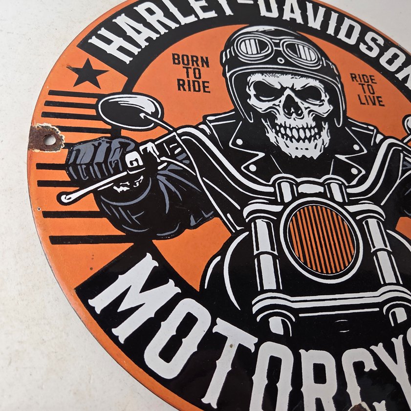 Vintage Harley Davidson Sign - Motorcycles Skull Biker Gas Pump Porcelain Sign - Image 9