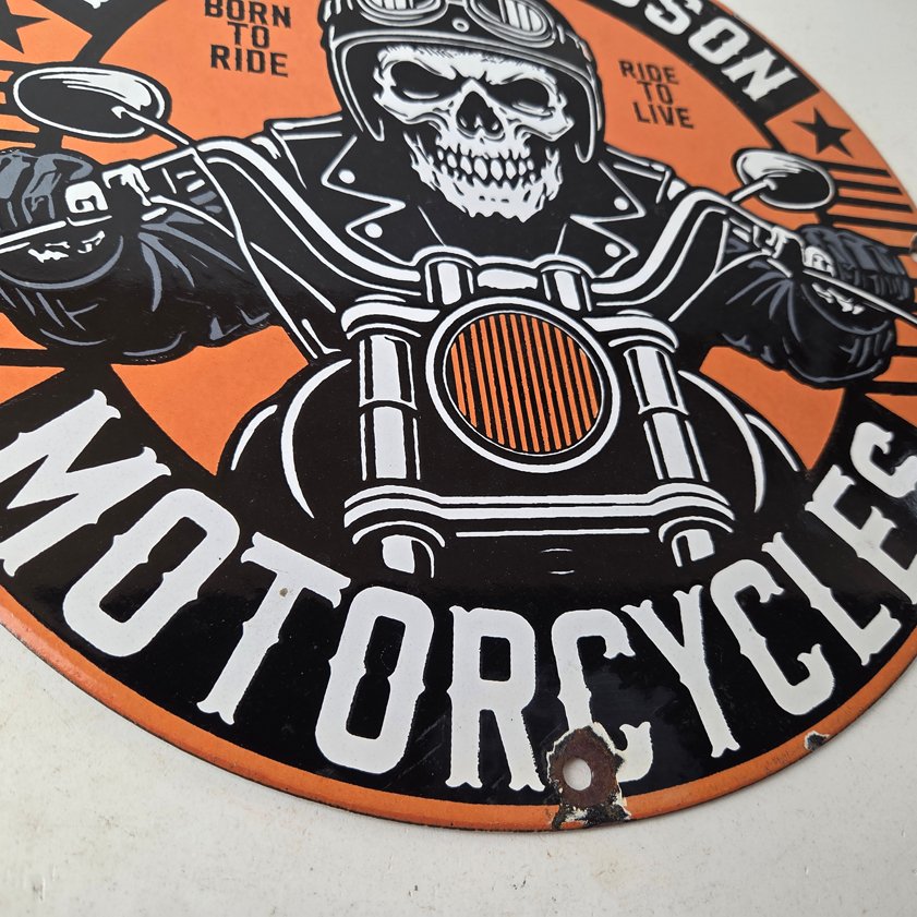 Vintage Harley Davidson Sign - Motorcycles Skull Biker Gas Pump Porcelain Sign - Image 10