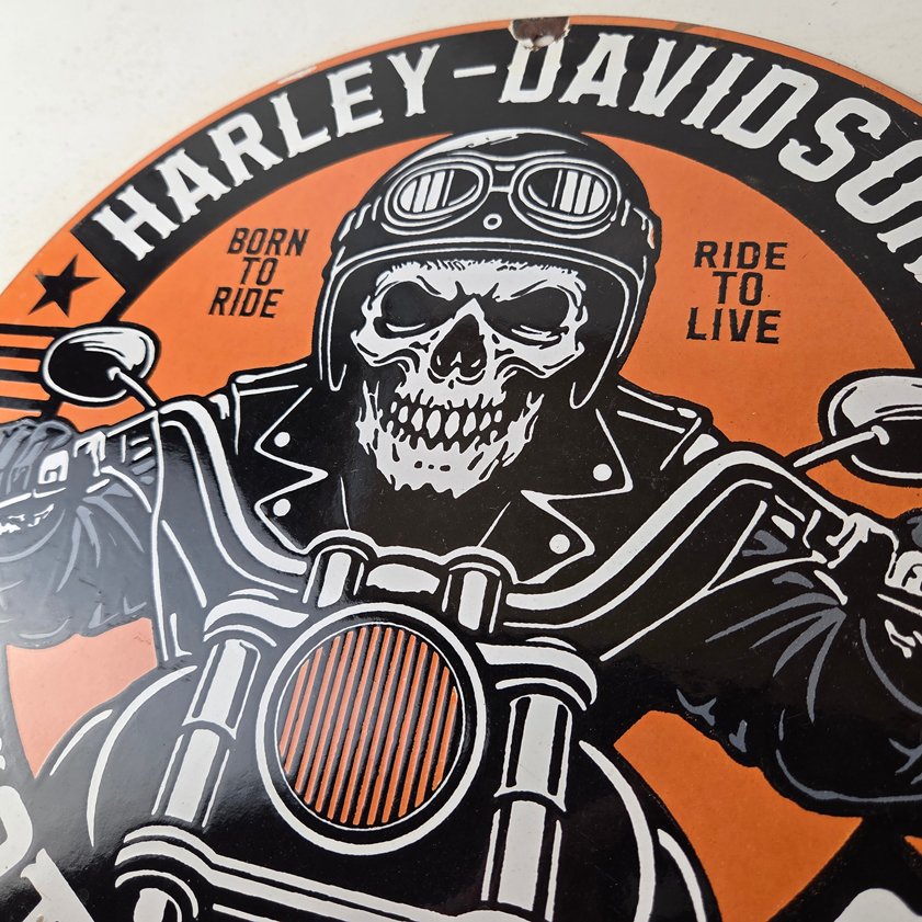 Vintage Harley Davidson Sign - Motorcycles Skull Biker Gas Pump Porcelain Sign - Image 11