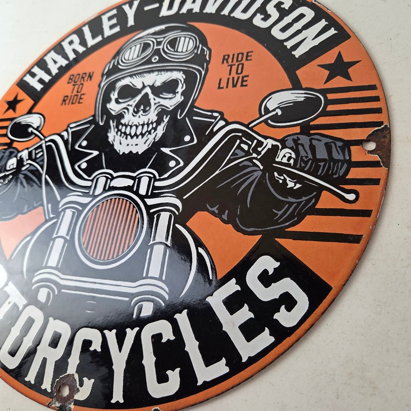 Vintage Harley Davidson Sign - Motorcycles Skull Biker Gas Pump Porcelain Sign - Image 12