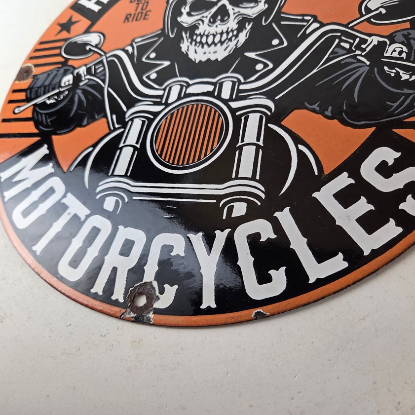 Vintage Harley Davidson Sign - Motorcycles Skull Biker Gas Pump Porcelain Sign - Image 13