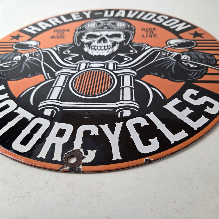 Vintage Harley Davidson Sign - Motorcycles Skull Biker Gas Pump Porcelain Sign - Image 8