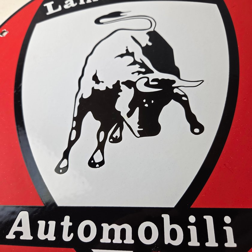 Vintage Lamborghini Sports Car Sign - Auto Service Dealer Gas Porcelain Sign - Image 3