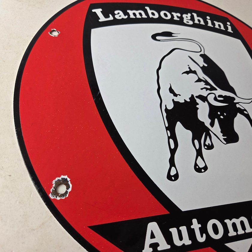 Vintage Lamborghini Sports Car Sign - Auto Service Dealer Gas Porcelain Sign - Image 9