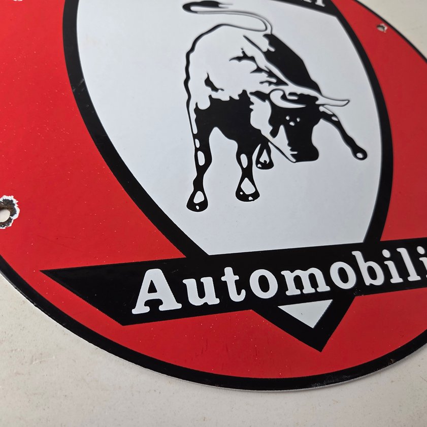 Vintage Lamborghini Sports Car Sign - Auto Service Dealer Gas Porcelain Sign - Image 10