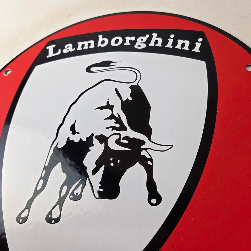Vintage Lamborghini Sports Car Sign - Auto Service Dealer Gas Porcelain Sign - Image 11