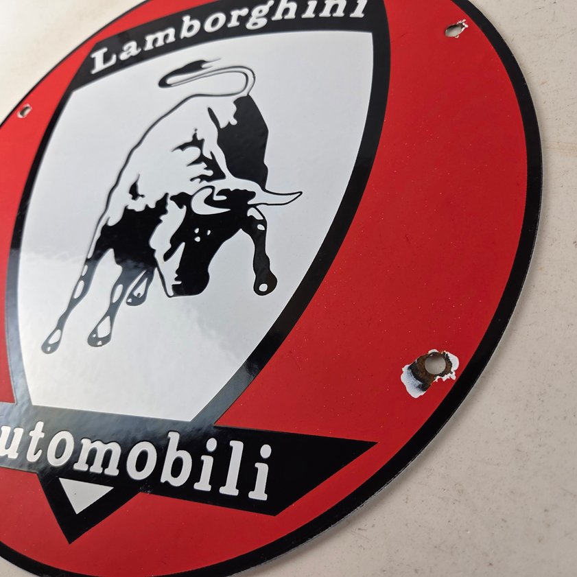 Vintage Lamborghini Sports Car Sign - Auto Service Dealer Gas Porcelain Sign - Image 12