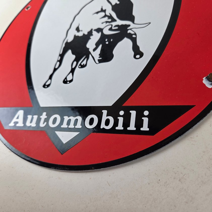 Vintage Lamborghini Sports Car Sign - Auto Service Dealer Gas Porcelain Sign - Image 13