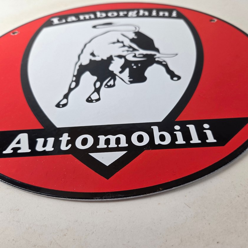 Vintage Lamborghini Sports Car Sign - Auto Service Dealer Gas Porcelain Sign - Image 8