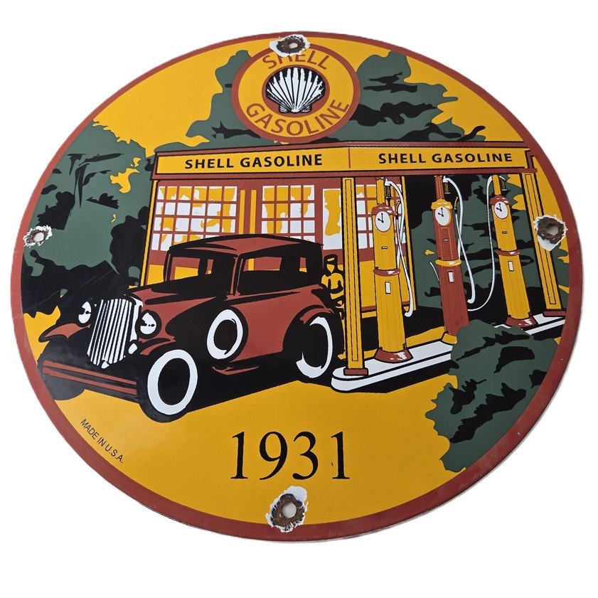 Vintage Shell Gasoline Sign - Shell Clam Gas Car Pump Porcelain Sign