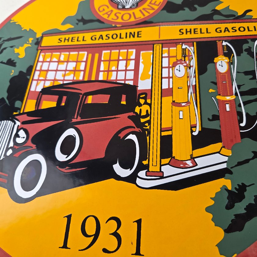 Vintage Shell Gasoline Sign - Shell Clam Gas Car Pump Porcelain Sign - Image 3