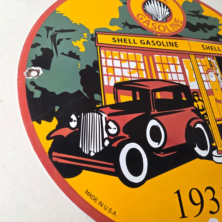 Vintage Shell Gasoline Sign - Shell Clam Gas Car Pump Porcelain Sign - Image 9