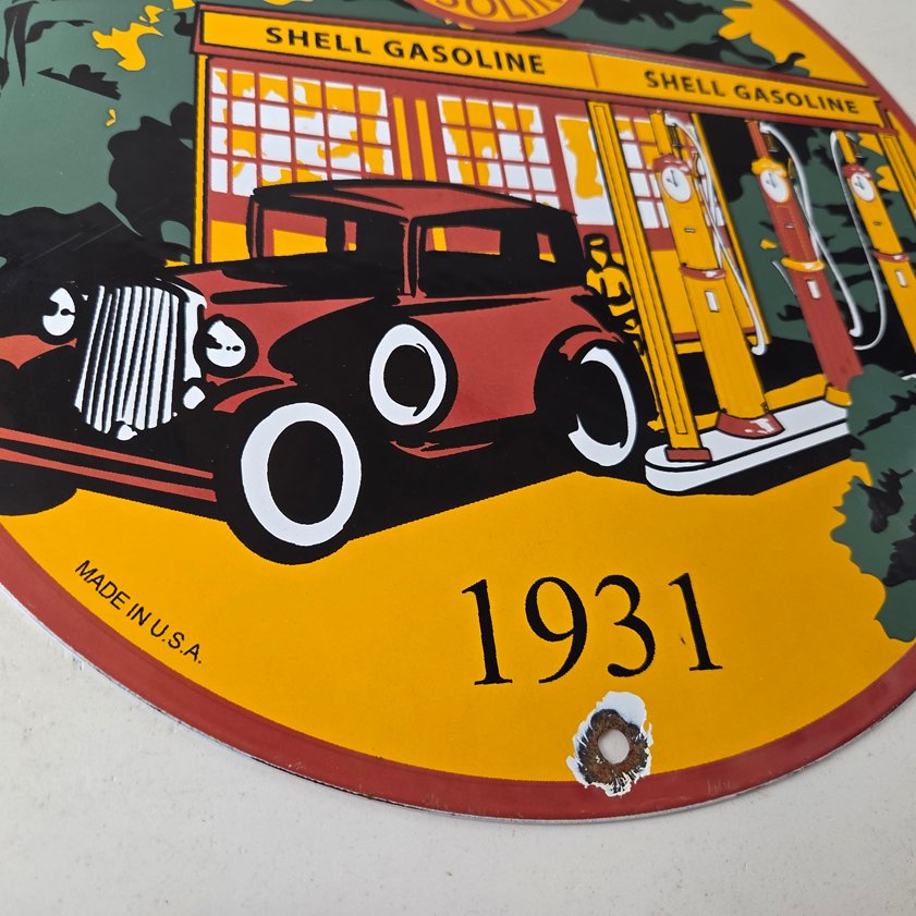 Vintage Shell Gasoline Sign - Shell Clam Gas Car Pump Porcelain Sign - Image 10