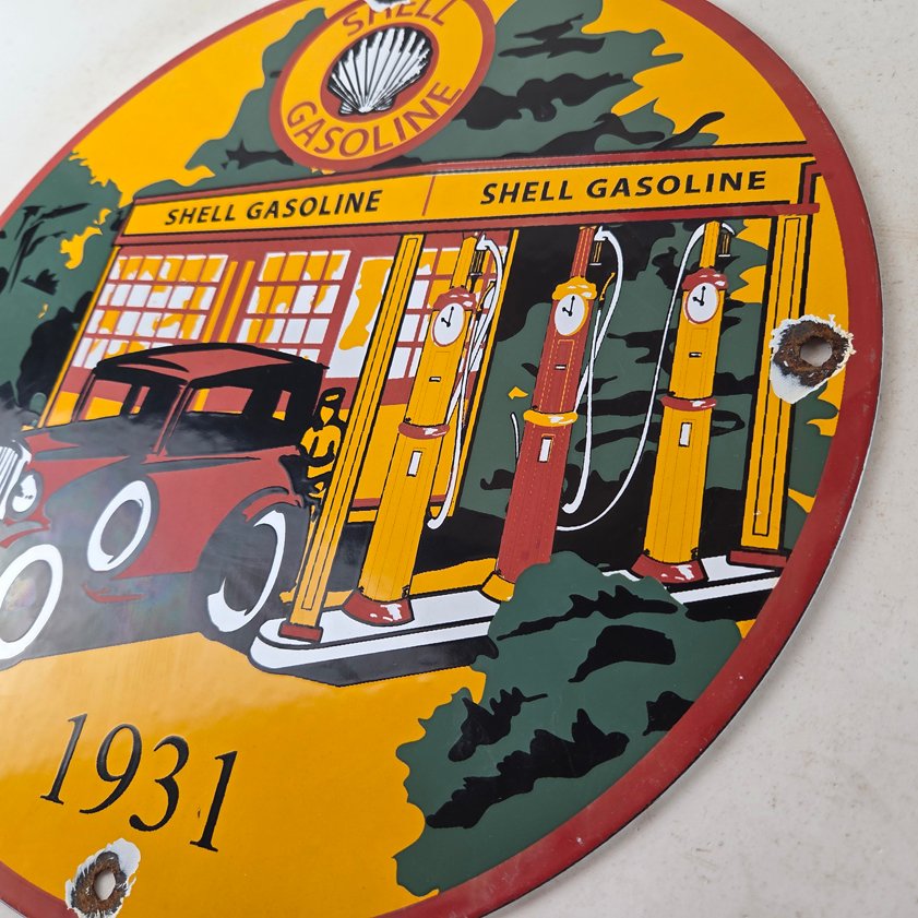 Vintage Shell Gasoline Sign - Shell Clam Gas Car Pump Porcelain Sign - Image 12