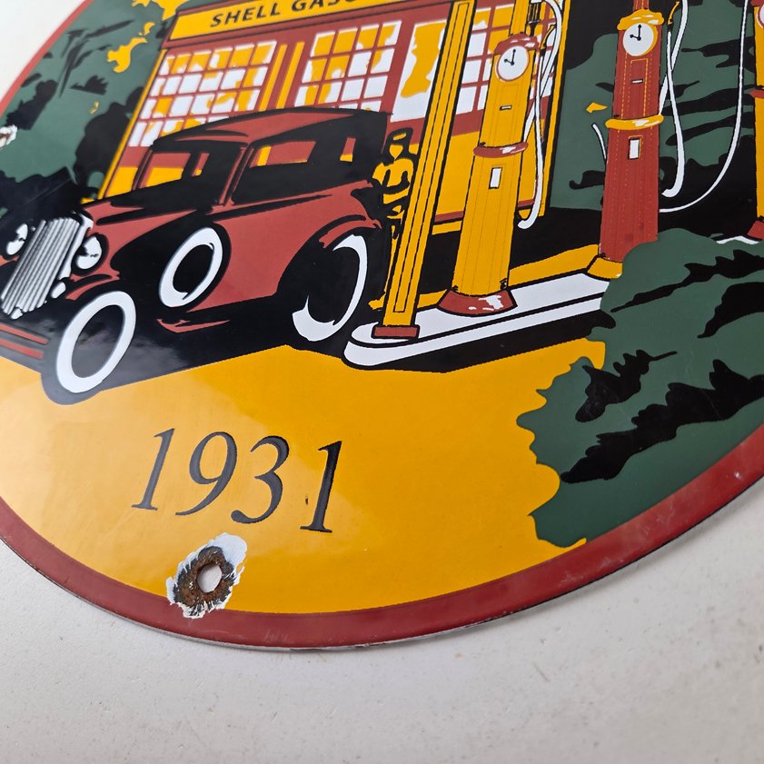 Vintage Shell Gasoline Sign - Shell Clam Gas Car Pump Porcelain Sign - Image 13