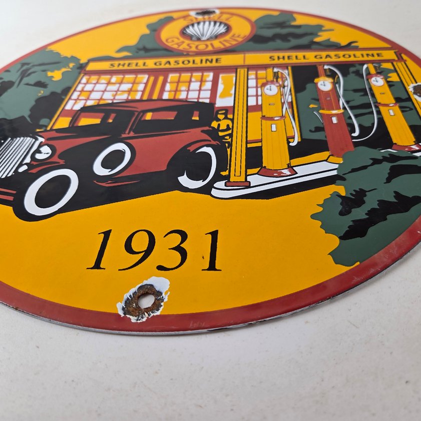 Vintage Shell Gasoline Sign - Shell Clam Gas Car Pump Porcelain Sign - Image 8