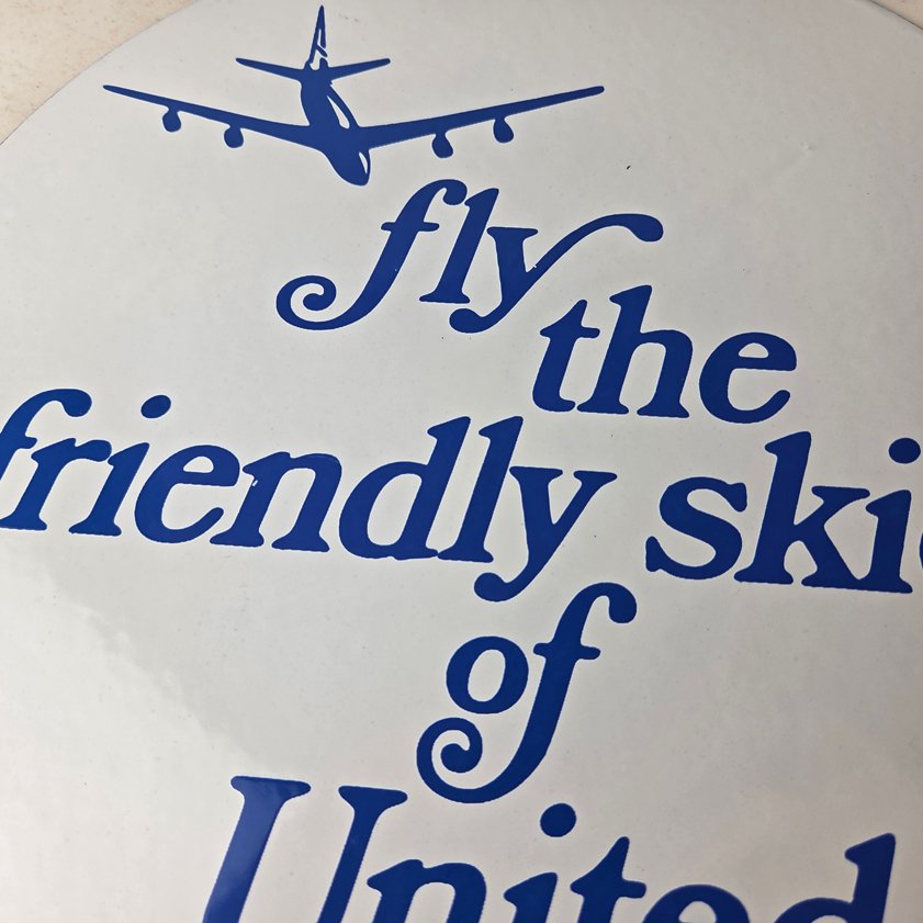 Vintage United Airlines Sign - Aviation Hangar Gas Pump Airplane Porcelain Sign - Image 2