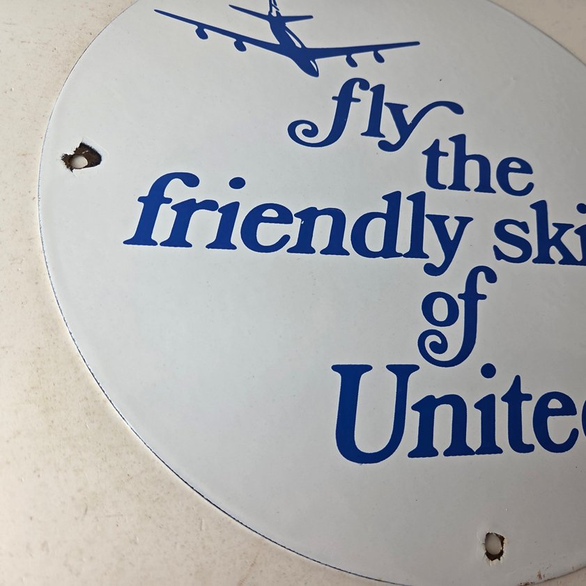 Vintage United Airlines Sign - Aviation Hangar Gas Pump Airplane Porcelain Sign - Image 5