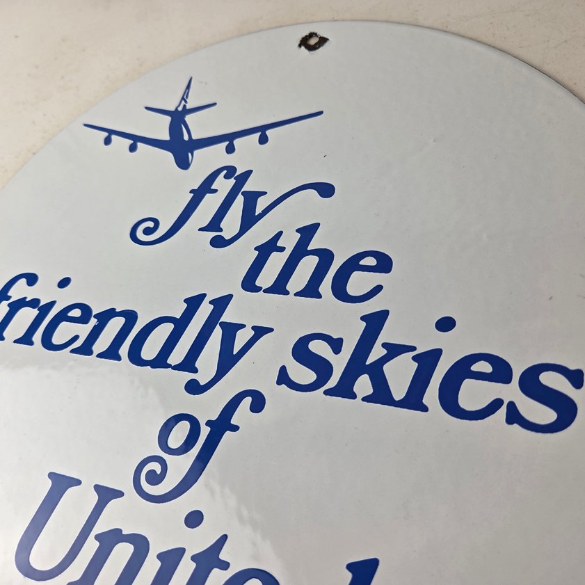 Vintage United Airlines Sign - Aviation Hangar Gas Pump Airplane Porcelain Sign - Image 11
