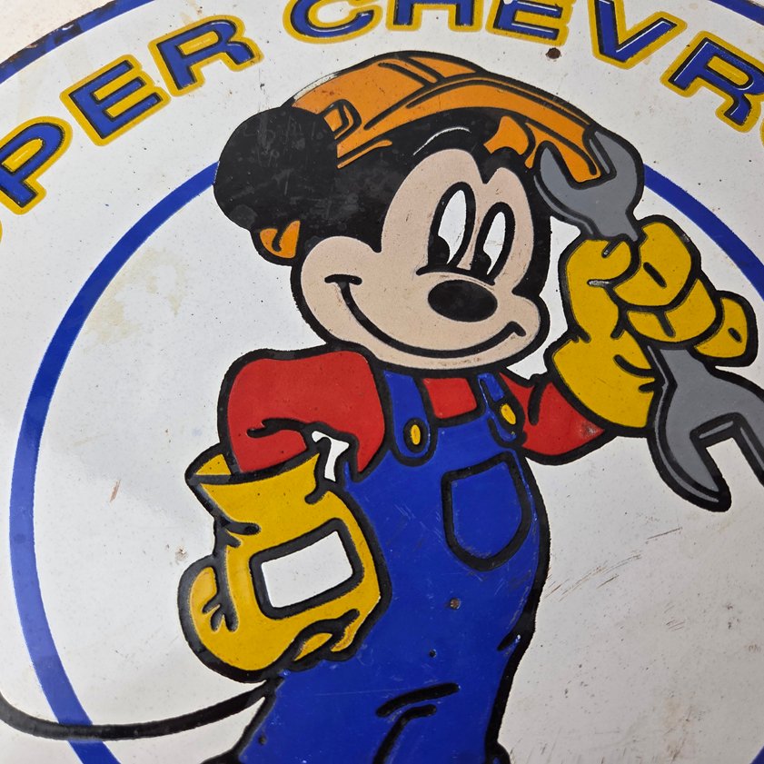 Vintage Super Chevrolet Sign - Porcelain Crossover Mickey Mouse Service Sign - Image 2